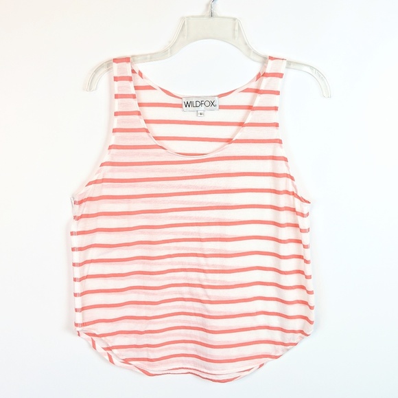 WILDFOX Basic Coral & White Striped Peony Hiker Tank Top - Picture 2 of 5